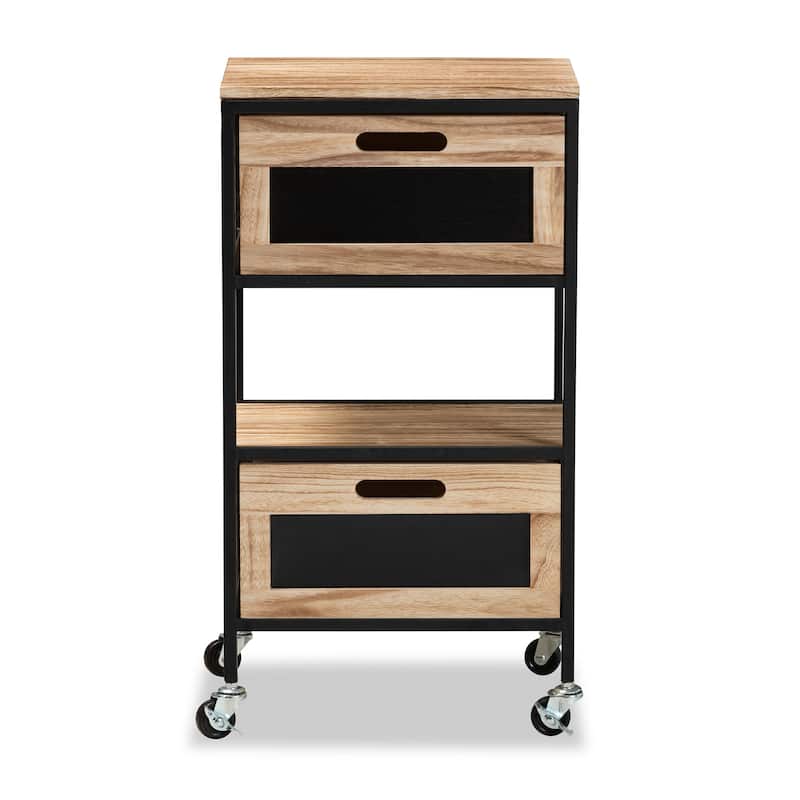 Olinda Industrial Oak Brown Finished Wood and Metal 2-Drawer End Table