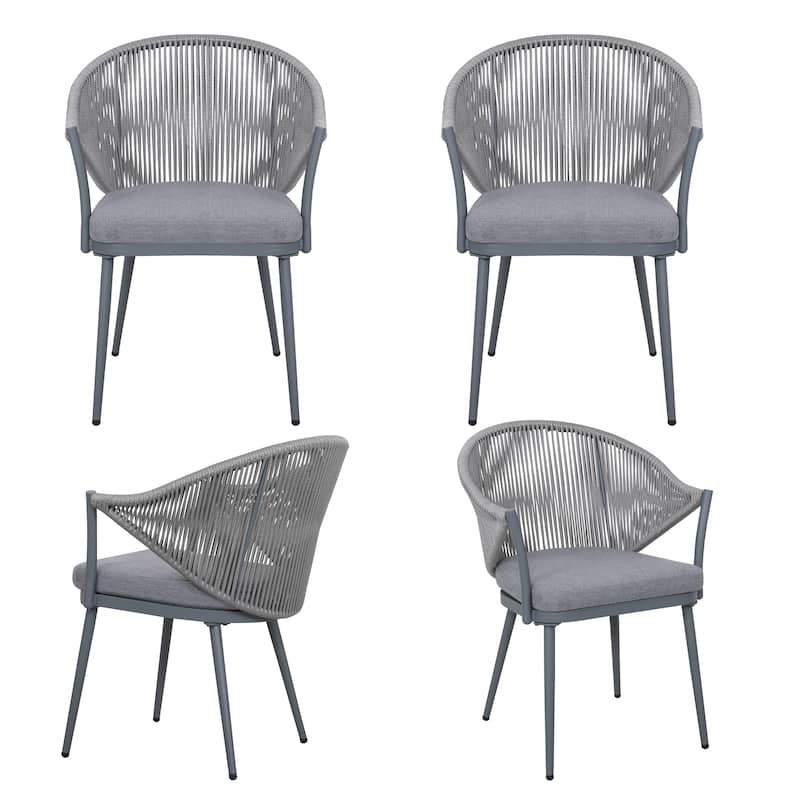 4PCS Woven Rope Conversation Chairs with Cushions - dark gray