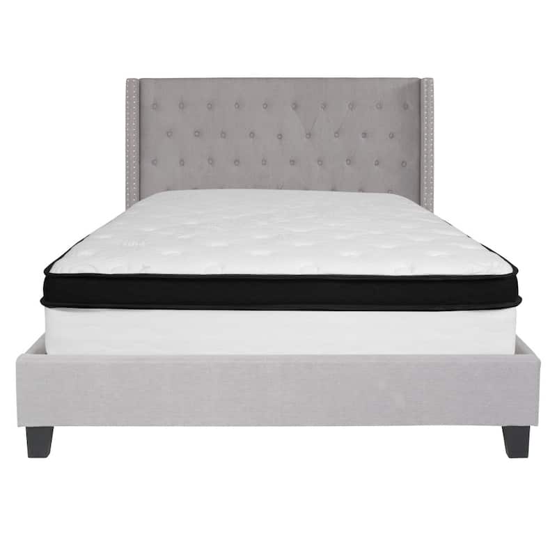 Tufted Upholstered Platform Bed w/ Memory Foam Pocket Spring Mattress
