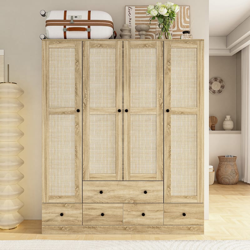 Wardrobe Armoire Closet 59"W Large Freestanding Wardrobe Cabinet White - Wood