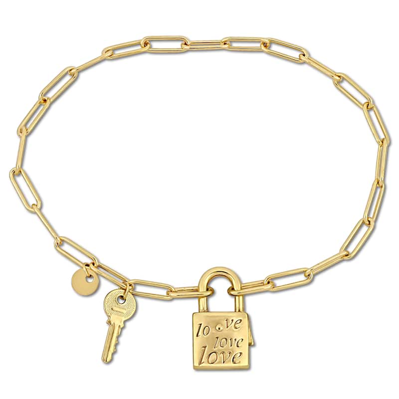 Miadora Paper Clip Link Bracelet with lock and key Clasp in Yellow Sterling Silver