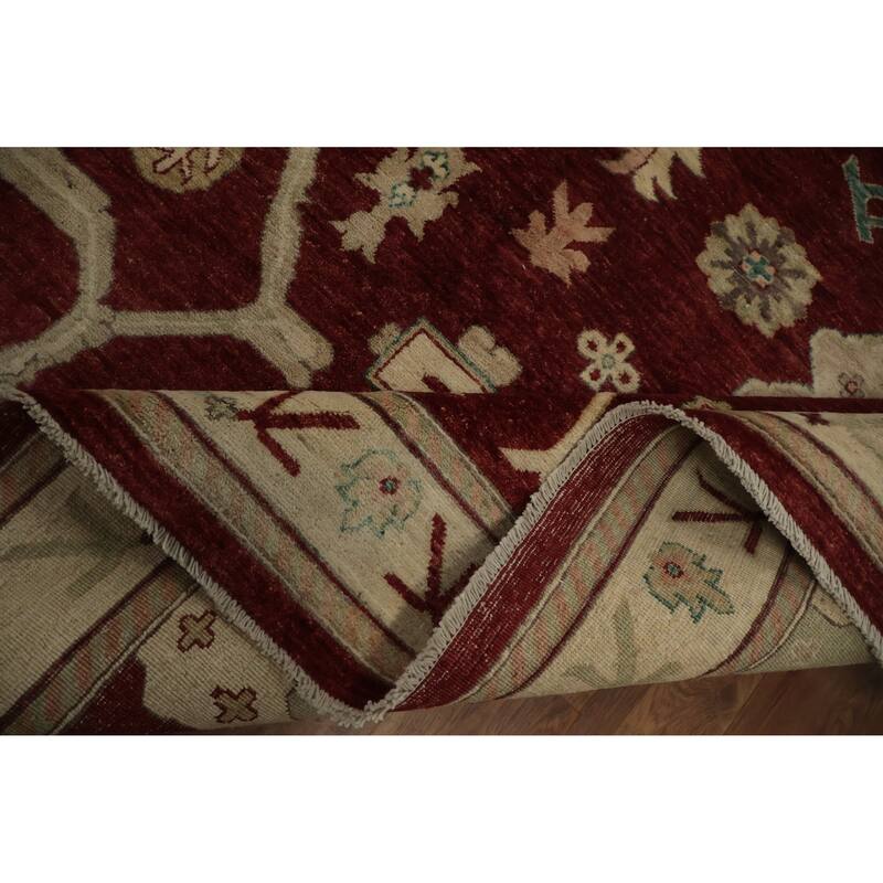Hand Knotted Oriental 100% Wool Carpet Transitional Floral Red Oushak Area Rug - 12' 0'' X 9' 0''