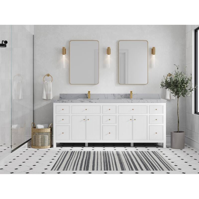 Willow Collections 84 in. W x 22 in. D Sonoma Free Standing Reeded Double Sink Bathroom Vanity with Countertop - 2" Venatino - White