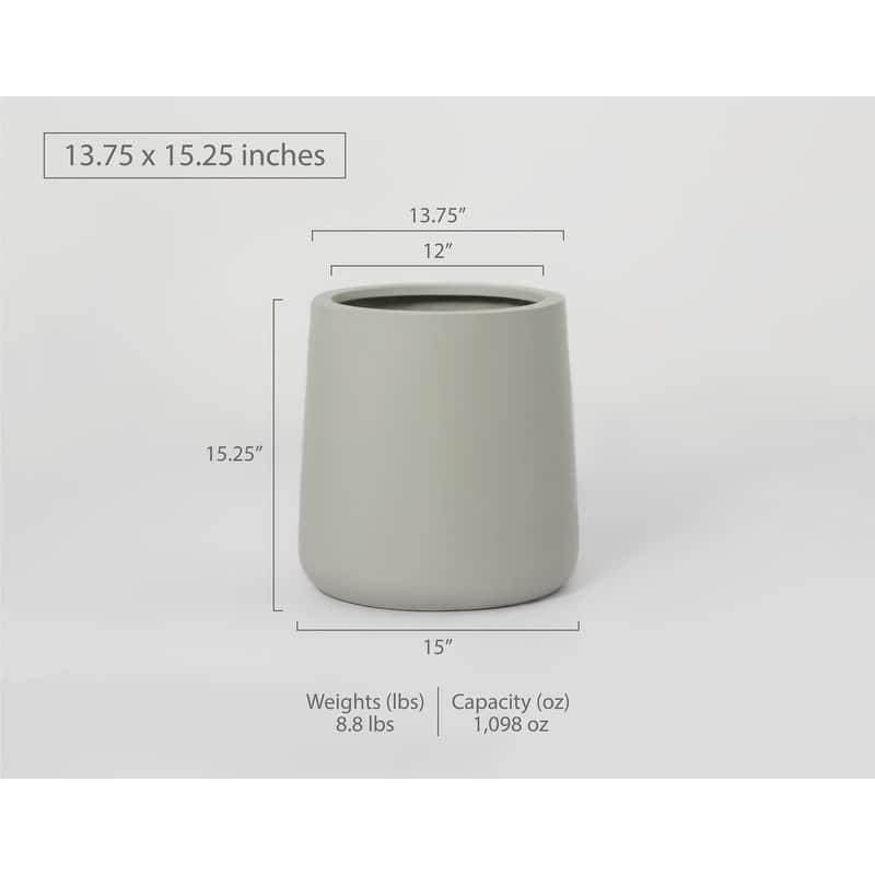 Indoor/Outdoor Large 1-Piece Nordic Minimalist Fiberstone Lightweight Round Planter Pot - 14, 11 inch Matte Finish - 15.25 In. H x 13.75 In. W x 13.75 In. L - Smooth Grey