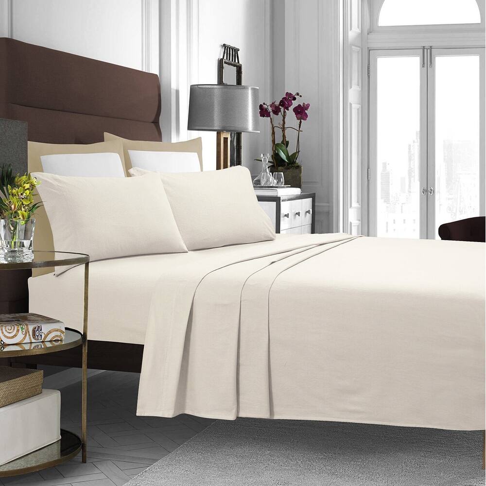 Cotton Flannel Extra Deep Pocket Bed Sheet Set with Oversize Flat Sheet