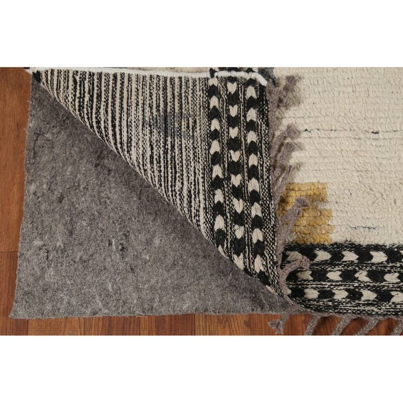 Earth Tone Moroccan Area Rug Hand-Knotted Beige Wool Carpet - 4'10"x 9'2"