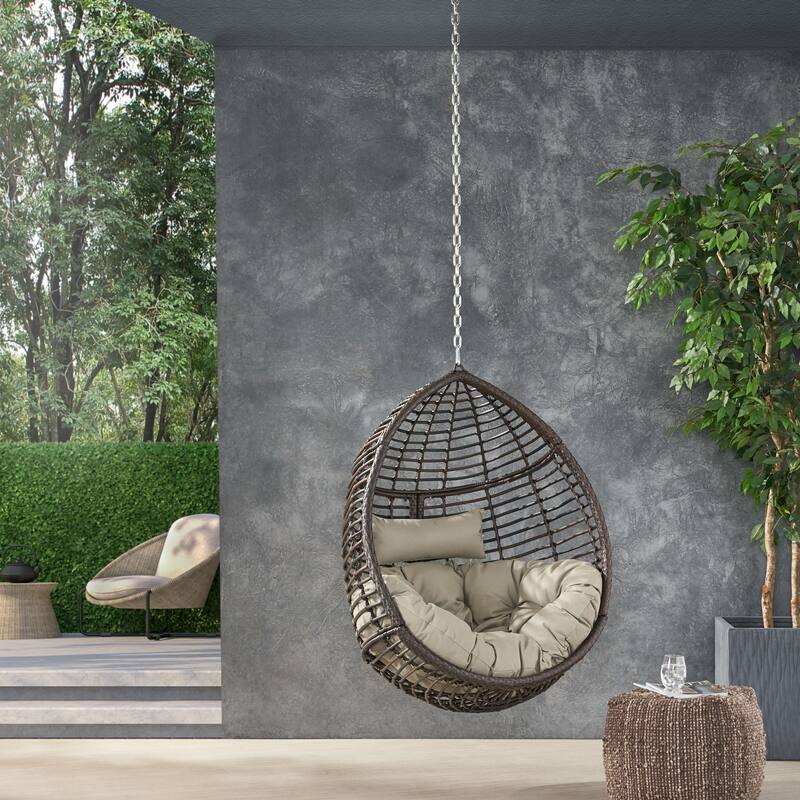 Hanging Chair – Teardrop Swing Chair with 8FT Chain, Water-Resistant Cushions & PE Rattan – Outdoor/Indoor Egg Chair