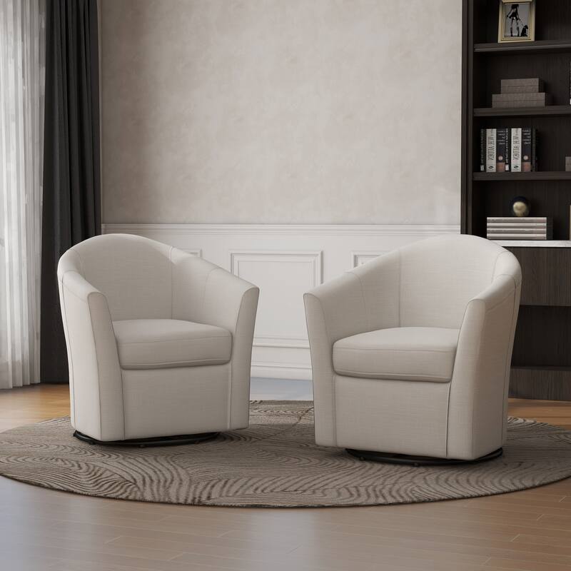 Linen Armchair Swivel Barrel Accent Chairs for Living Room