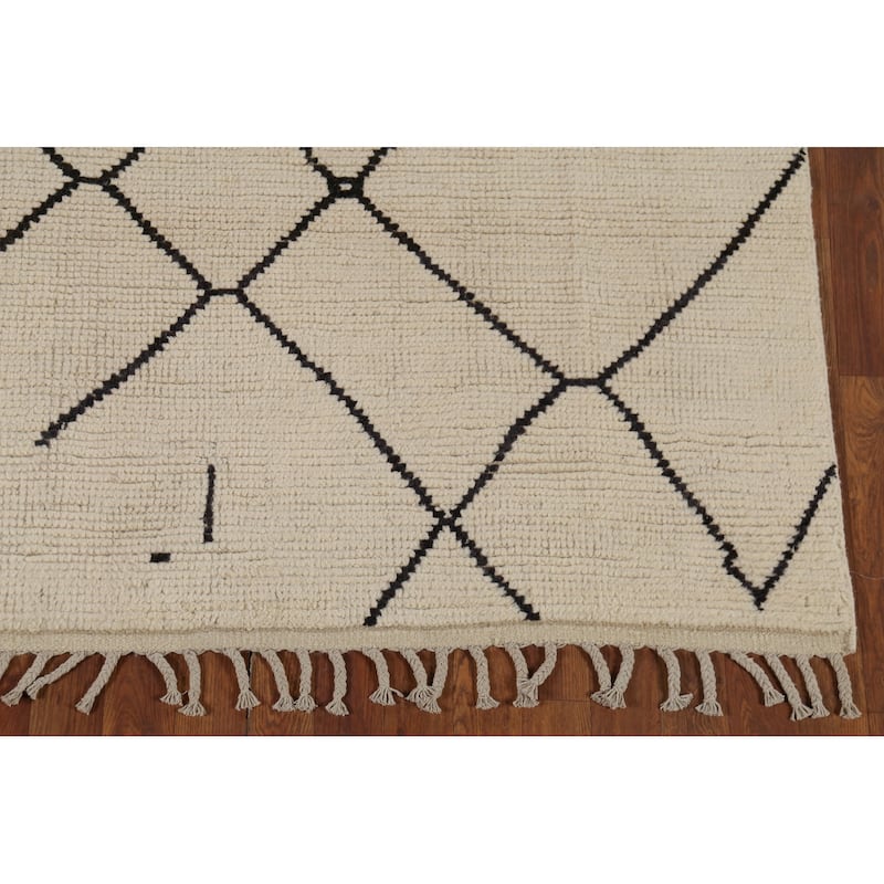 All-Over Geometric Moroccan Area Rug Hand-Knotted Wool Carpet - 7'9"x 9'8"