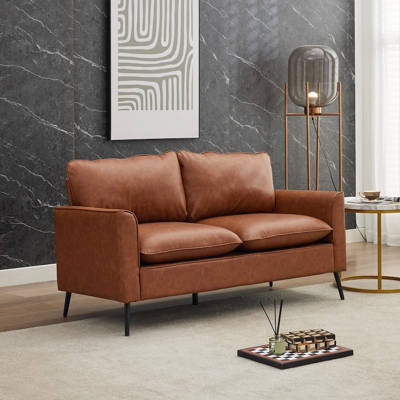 57" Faux leather Loveseat Sofa with Metal Legs