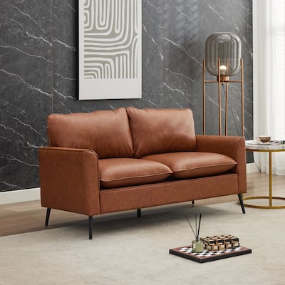 57" Faux leather Loveseat Sofa with Metal Legs