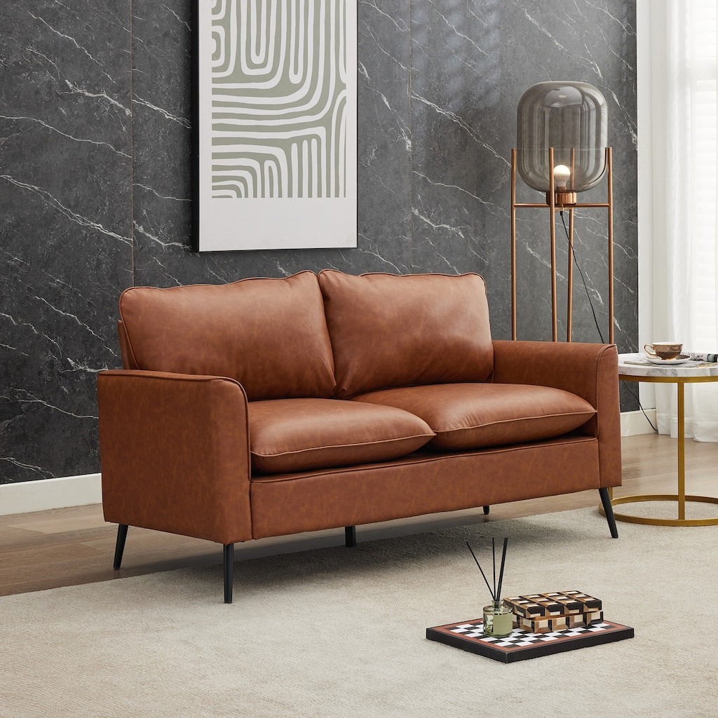 57" Faux leather Loveseat Sofa with Metal Legs