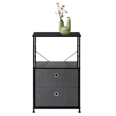 Nightstand with 2-Drawer Shelf Storage,Grey