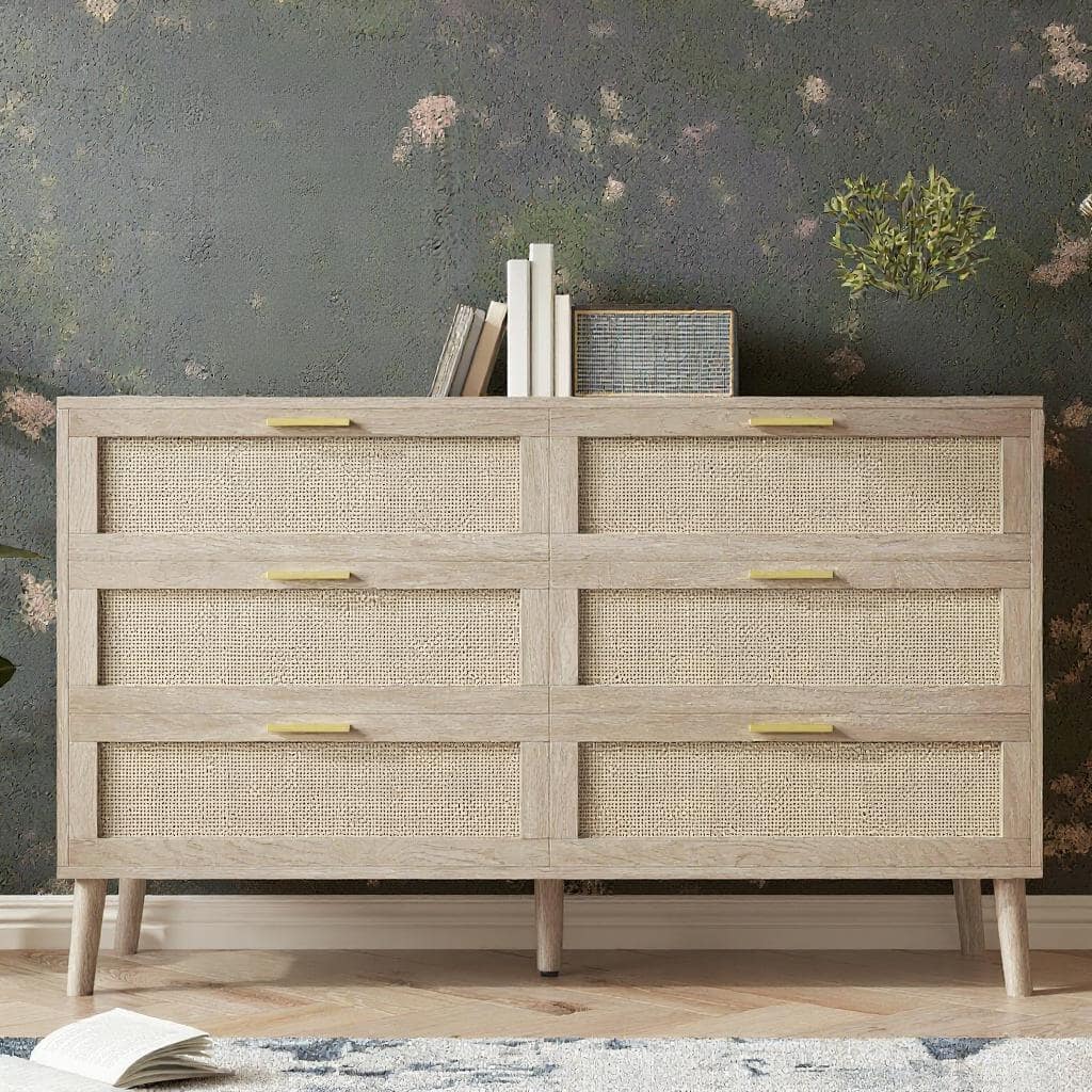 6 Drawer Rattan Dresser, with Handles