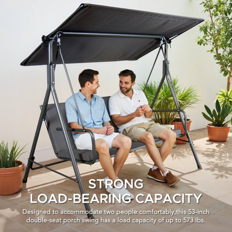 Sunjoy 2 Seat Outdoor Porch Swing with Adjustable Canopy Cushion for Patio Garden Backyard Made in Italy