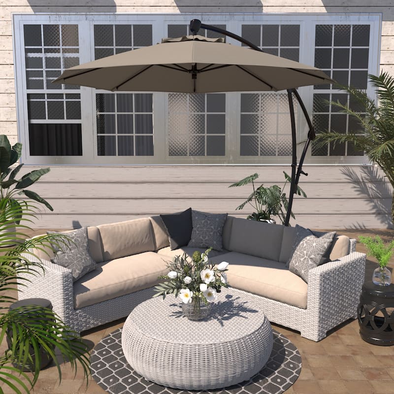 Okracoke 9ft Rotating Aluminum Umbrella by Havenside Home - Woven Granite