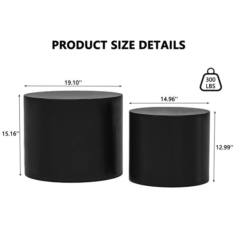 Nesting Coffee Table Set of 2, Modern Round Wooden Side Tables with Non-Slip Feet, Space-Saving Living Room Accent Tables