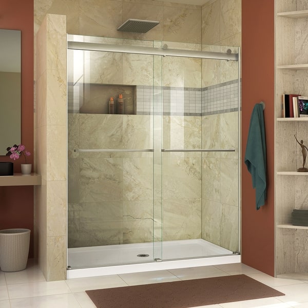 Shop Dreamline Essence 56 60 In W X 76 In H Frameless Bypass Shower Door 56 60 W Overstock 13002812