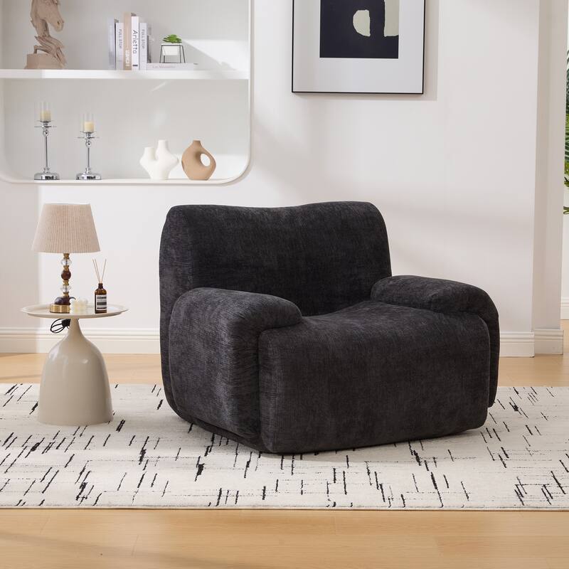 Roomfitters Oversized Chenille Accent Chair, Deep Seat Lounge Armchair Single Sofa for Living Room Bedroom Apartment Dorm - Black