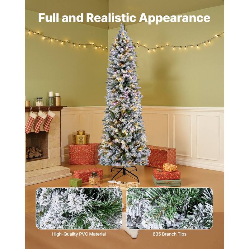 White-Green PVC and Iron 6ft Snow-Flocked Christmas Tree with 240 LED Lights - 2.3 x 6 ft