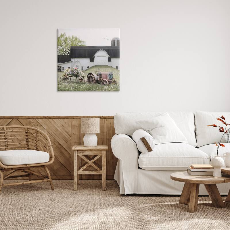 Stupell Floral Bouquet Tractor Flower Field Barn Farmhouse Canvas Wall Art