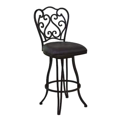 30" Dark Espresso Scroll Back Metal Swivel Bar Stool - 48" x 22" x 19"