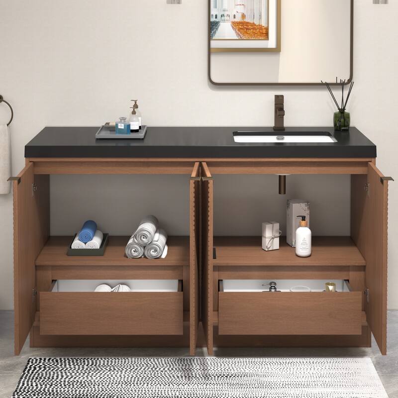 Milano 60" Freestanding Bathroom Vanity with Right Black Acrylic Sink