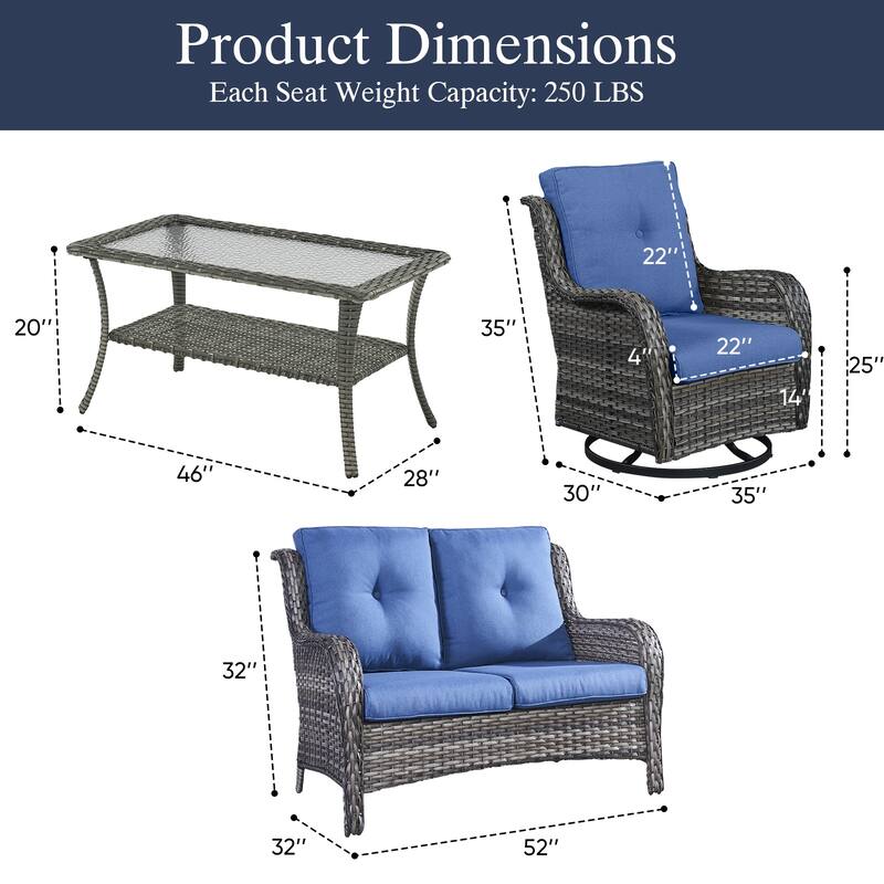 Outdoor Swivel Chairs with Loveseat Coffee Table Grey-Blue - Grey