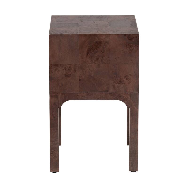 Kayla Modern and Contemporary Natural Light Mappa Real Burl Wood 2-Drawer Nightstand