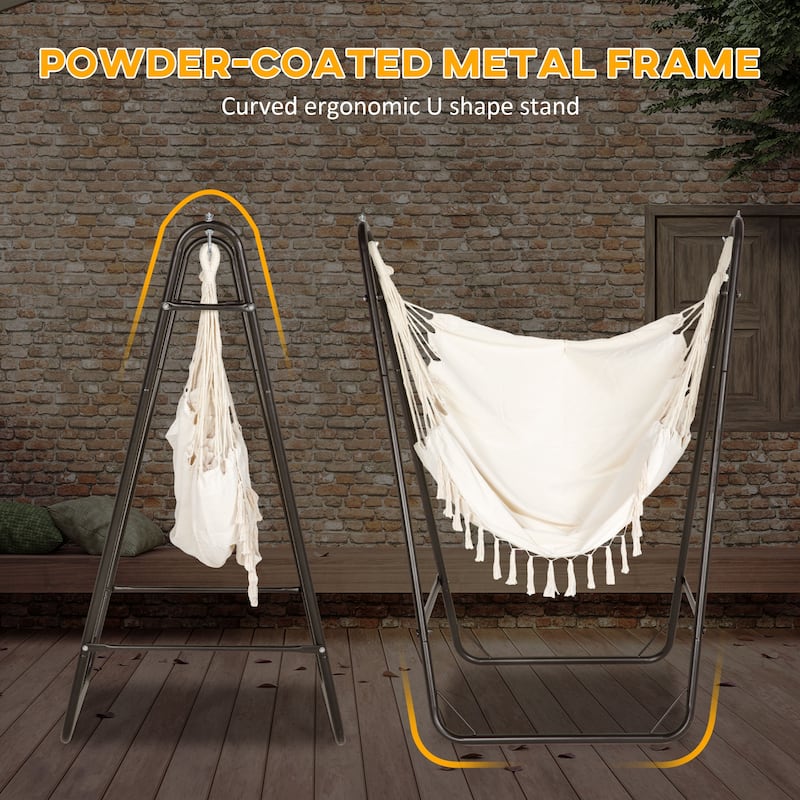 Outdoor Hammock Chair with U Shape Stand, Patio Hanging Chair with Side Pocket