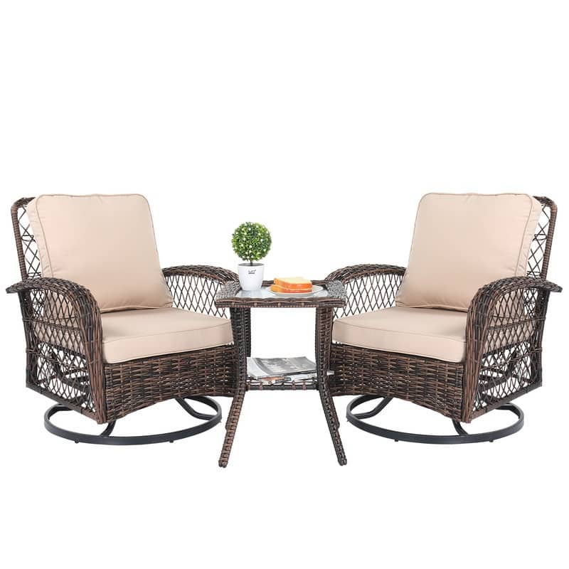 Patio 3-Piece Wicker Swivel Rocking Conversation Set