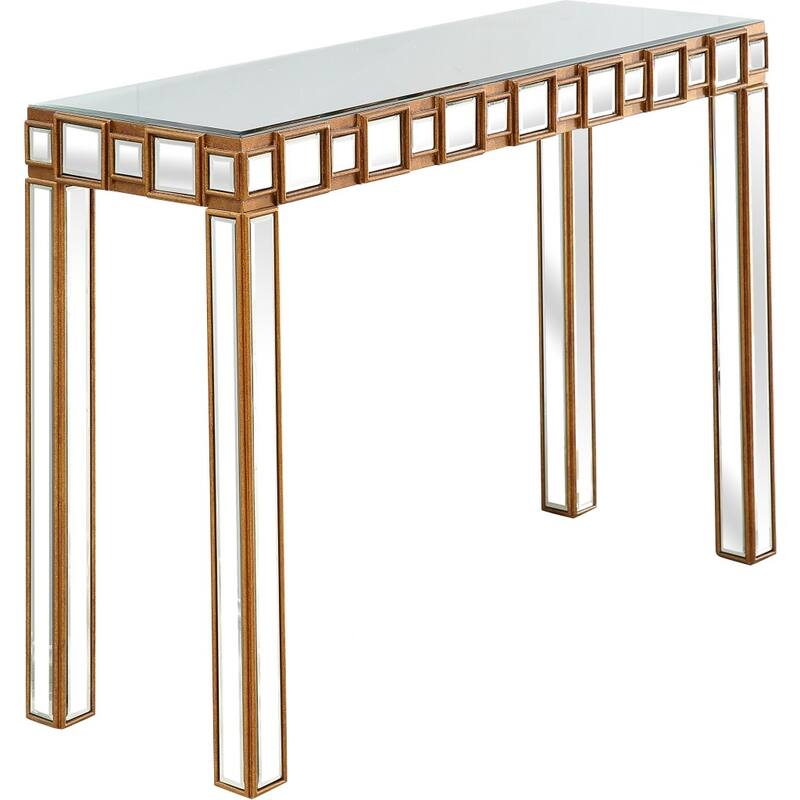 HomeRoots 43" Gold Mirrored Glass Console Table - 43.25 in. x 31.00 in. x 15.00 in.