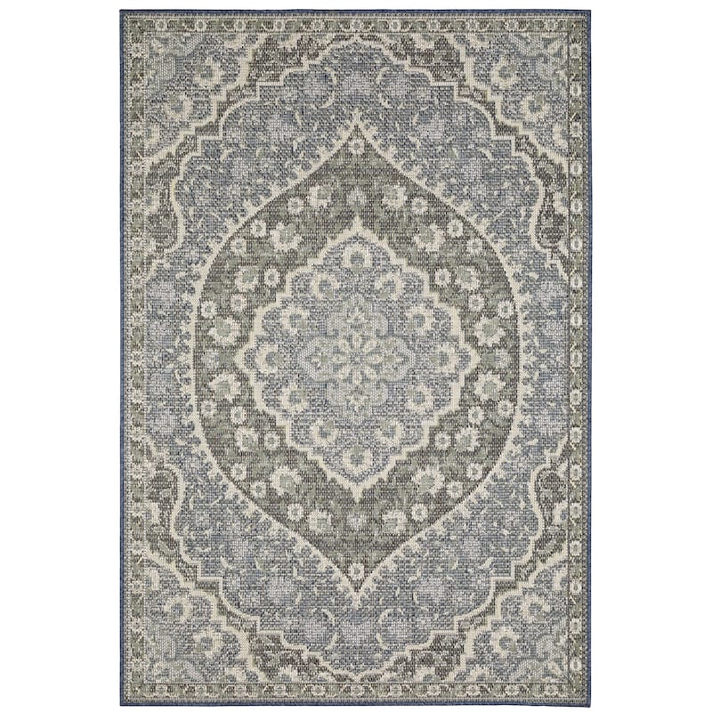 Vista Home Calla Traditional Oriental Indoor/Outdoor Area Rug - 9'10" x 12'10" - Blue/ Sage
