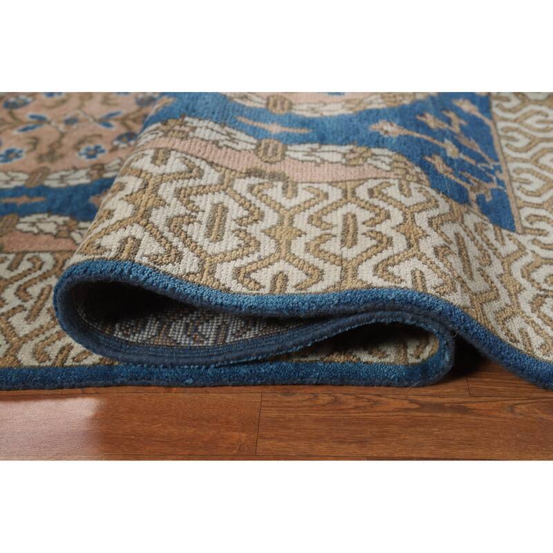 Floral Blue Oushak Indian Area Rug Oriental Handmade Wool Carpet - 8'0" x 9'6"