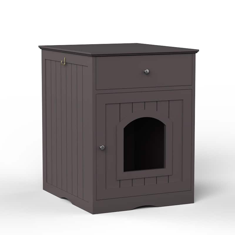 Wooden Pet House Cat Litter Box Enclosure With Drawer, Side Table, Indoor Pet Crate - 20.9''L x 18.9''W x 25'' H