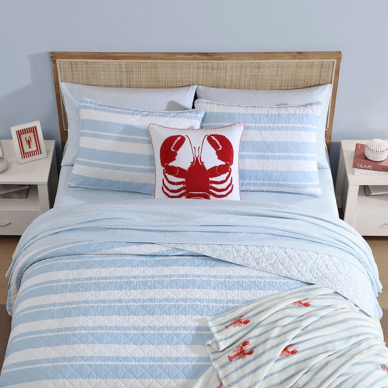 Nautica Seafront Stripe Blue Cotton Reversible Quilt Set