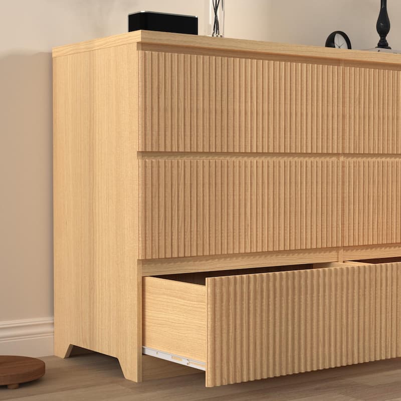 6-Drawer Storage Cabinet Dresser with Wavy Panel, Wood Clothes Organizer for Bedroom & Hallway