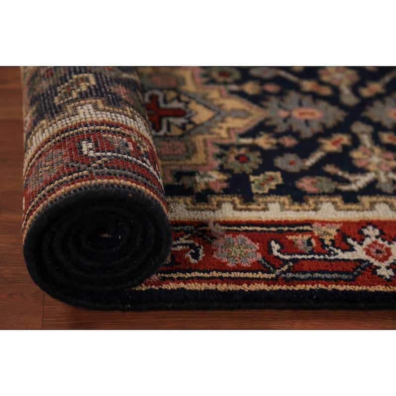 Dark Navy Blue Heriz Serapi Indian Runner Rug Handmade Wool Carpet - 2'3"x 8'3"