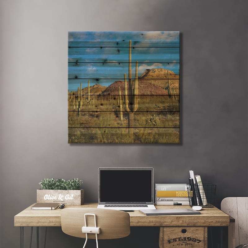 Saguaro, Tucson Mts, Saguaro National Park, Arizona Print On Wood by Tim Fitzharris - Multi-Color