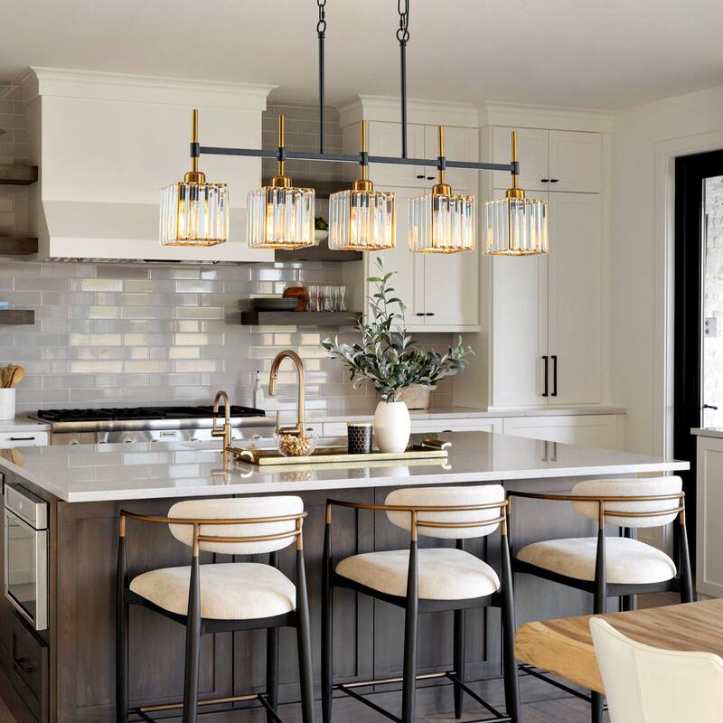 5-Light Modern Linear Crystal Chandelier kitchen island Pendant Lighting for Dining Room