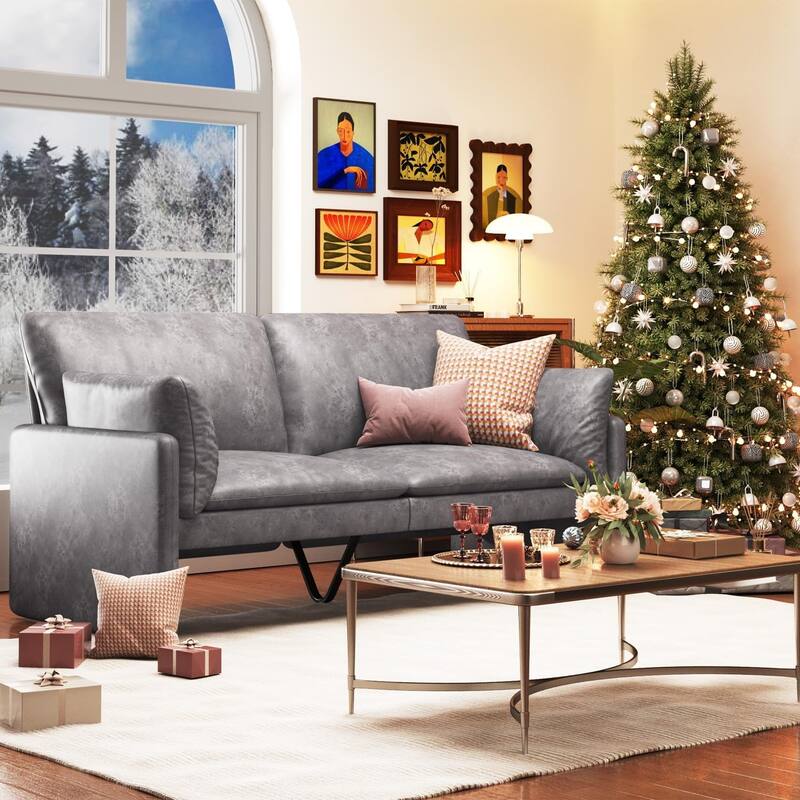 AECOJOY Love Seat Couch 68'' Modern Faux Leather Couch w/ Soft Cushion&Thick Armrest