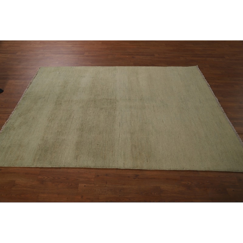 Sage Green Modern Gabbeh Oriental Area Rug Hand-Knotted Wool Carpet - 4'10" x 6'7"