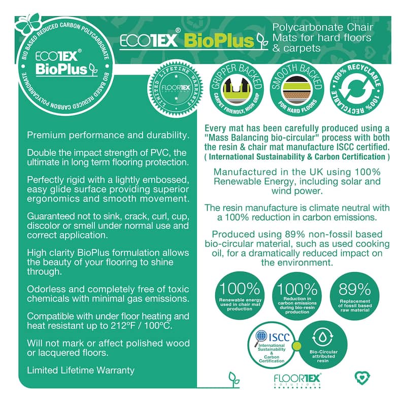 Ecotex BioPlus Chair Mat for Low / Medium Pile Carpets up to 1/2" thick - 45" x 53"