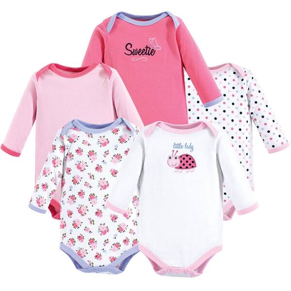 slide 1 of 1, Luvable Friends Baby Girl Cotton Long-Sleeve Bodysuits 5pk, Little Lady 0-3 Months - Little Lady