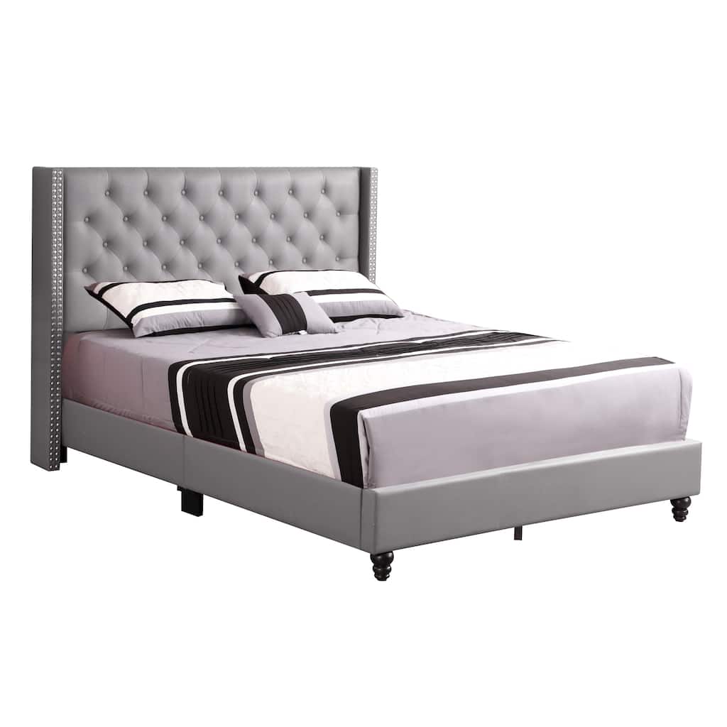Upholstered Button Tufted Panel Queen Bed - 86" - Gray
