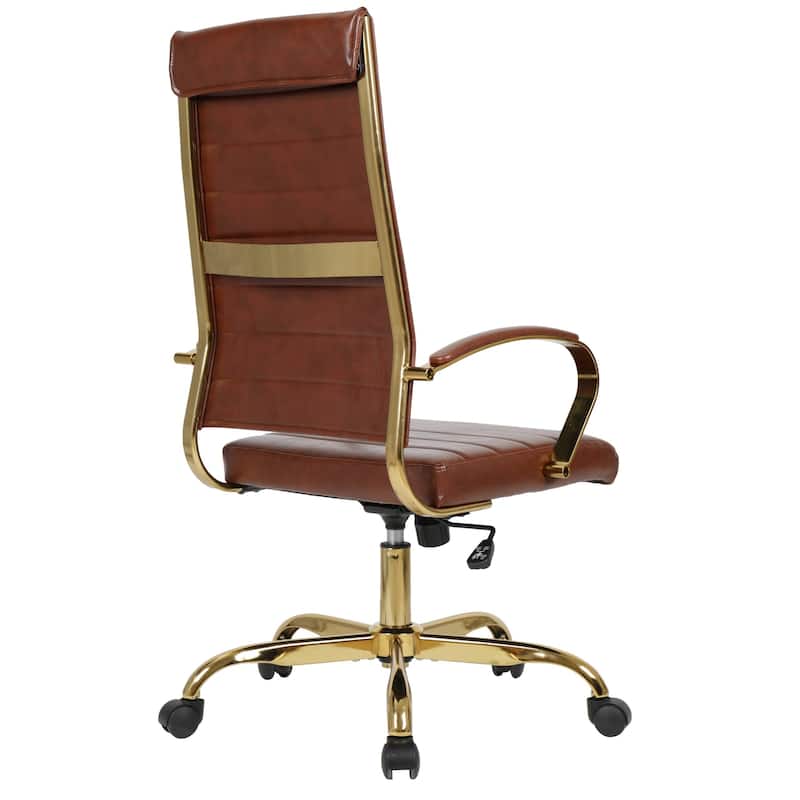 LeisureMod Benmar High-Back Leather Office Chair With Gold Frame - Red - 24.5"Dx22.5"Wx46"H