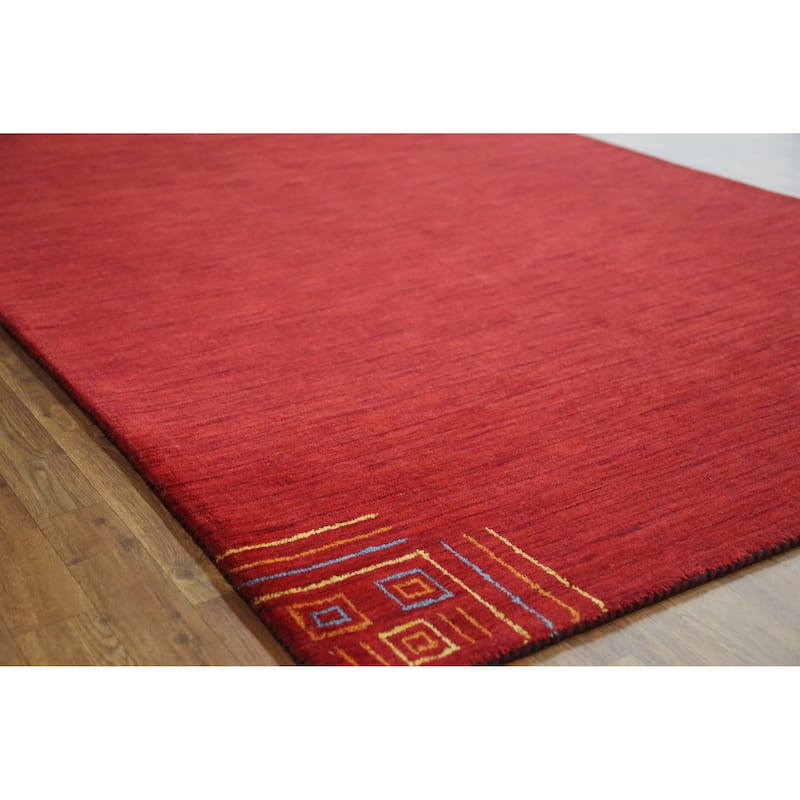Red Solid Gabbeh Indian Area Rug Handmade Wool Carpet - 5'3" x 7'7" - 5'3" x 7'7" - Red