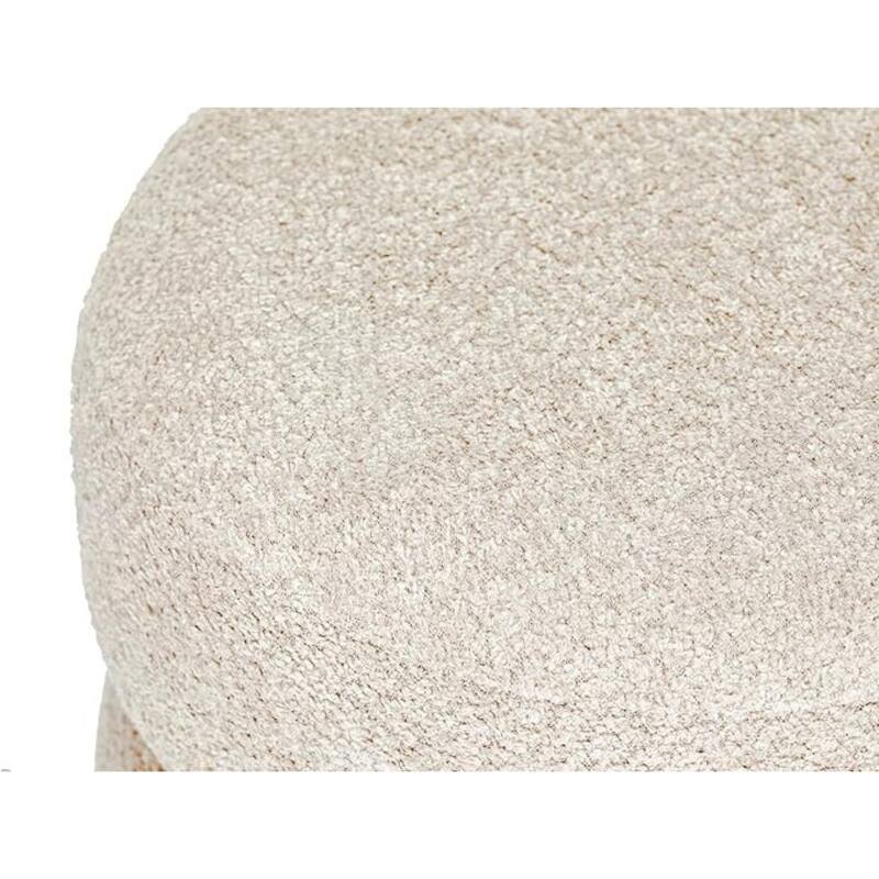 Aria Home Double Pouf Ottoman Stool in Beige with Walnut Trim Accent