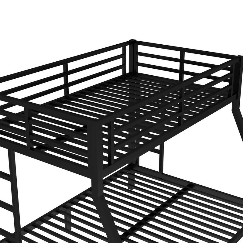 Metal Bunk Bed Frame with Safety Guardrail, Heavy Duty Metal Slat Support, Noise Free