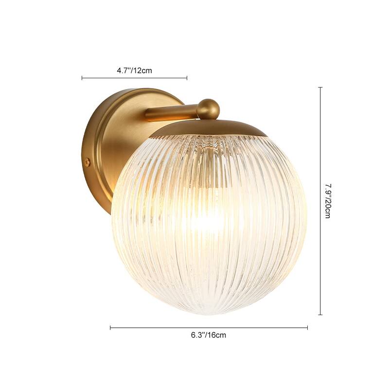 1-Light Sleek Modern Ribbed Glass Single Globe Wall Sconce - 6.3 in